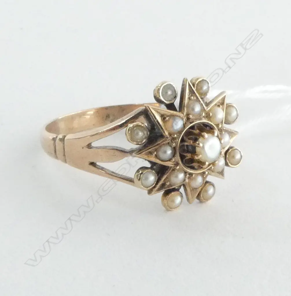 ANTIQUE 9CT SEED PEARL RING 4.9grms SIZE V Image 1++