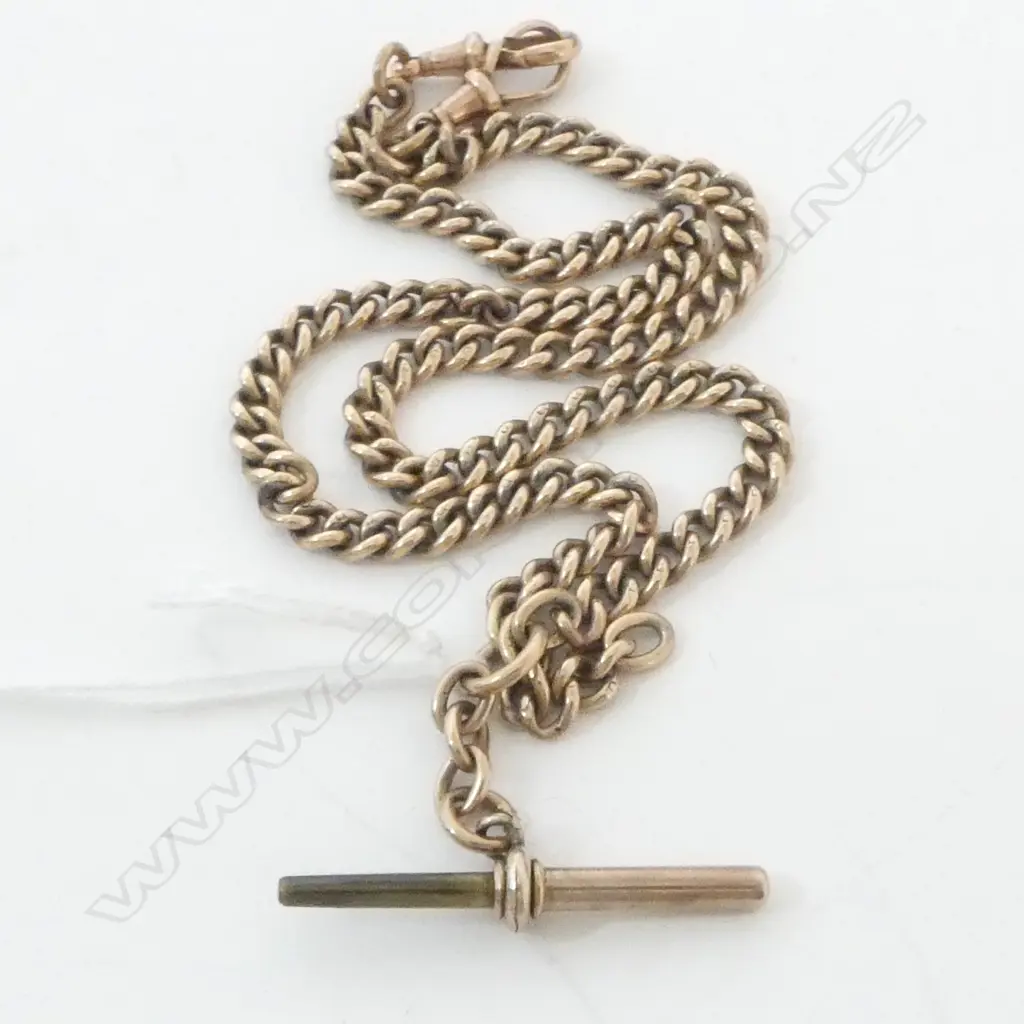 9CT CHAIN FOB CHAIN w. ROLLED GOLD T-BAR, 35.8grms 43cm long Image 1++