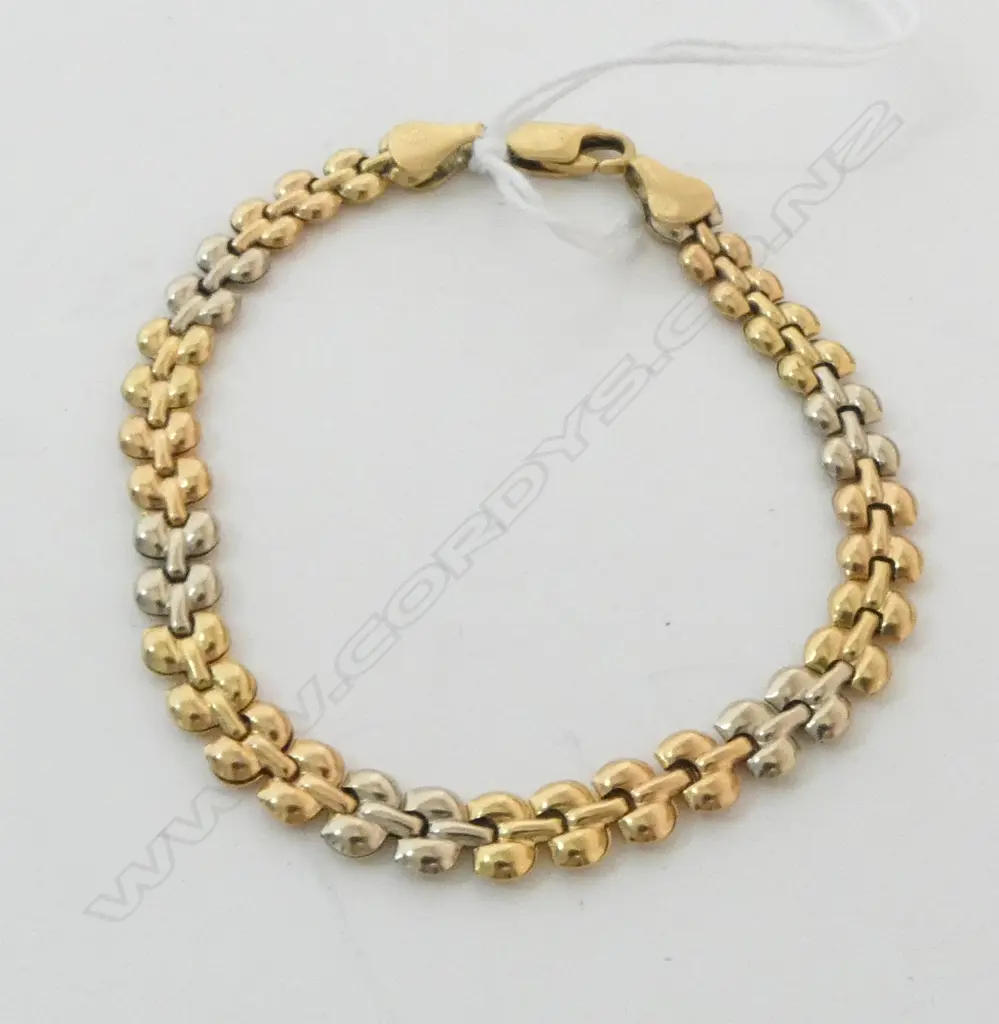 18ct TRI-COLOUR GOLD BRACELET 7.34gms 19cm long Image 1++