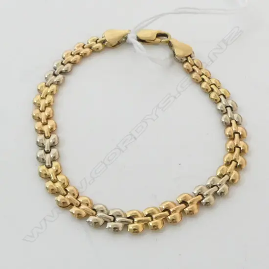 18ct TRI-COLOUR GOLD BRACELET 7.34gms 19cm long