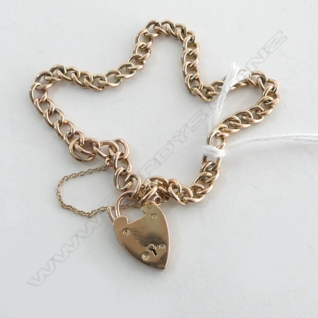 9CT R/G BRACELET; CURB LINK w. PADLOCK CLASP 9.6grms Image 1++