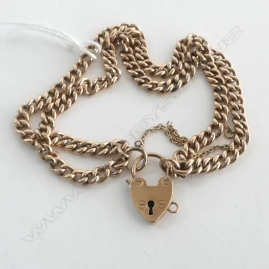 9CT BRACELET, DOUBLE CHAIN & HEART LOCK CLASP 22.1grms