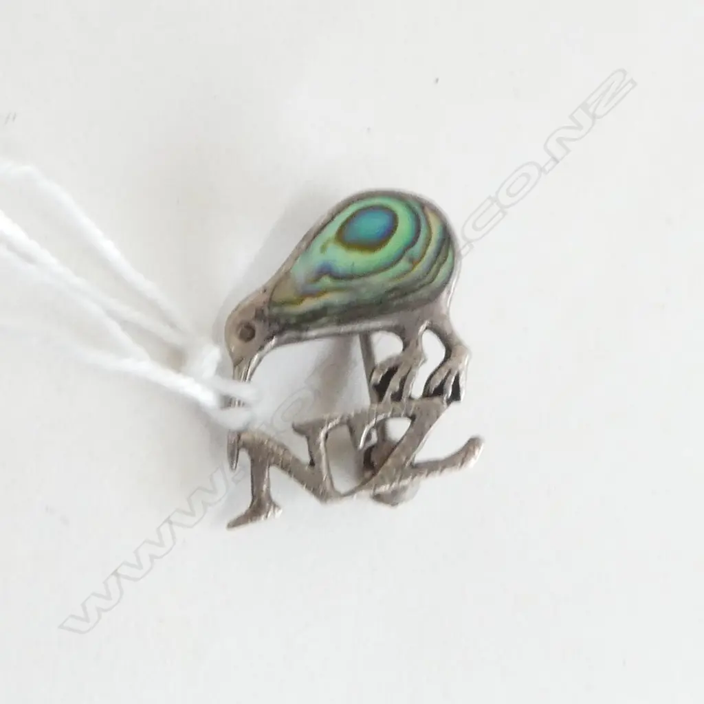 SILVER & PAUA SHELL KIWI NZ BROOCH Image 1++