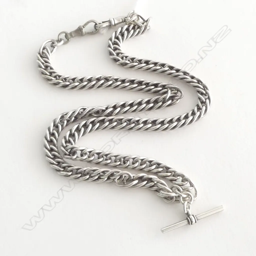 ANTIQUE STG SILVER FOB CHAIN 305mm 71.31gms; 1/2 dig clip not silver Image 1++