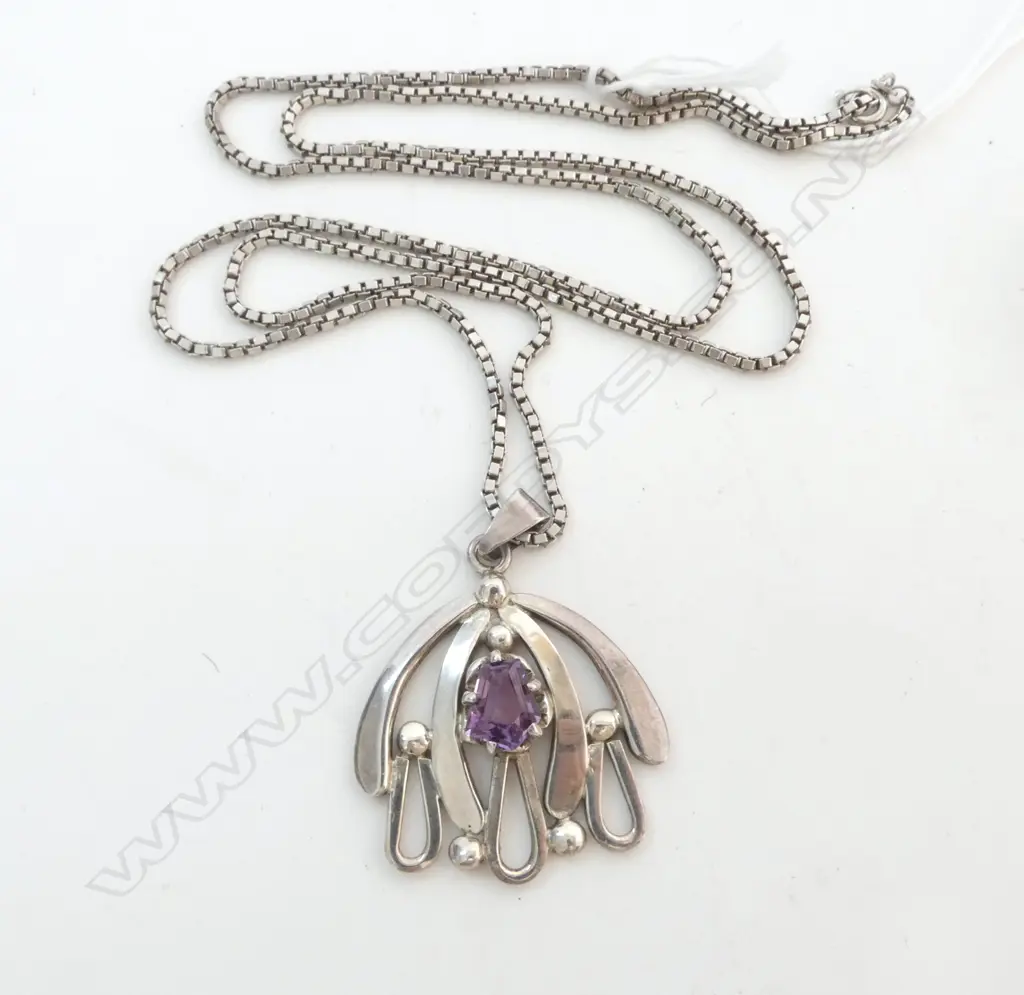 **RTV** STG SILVER AMETHYST PENDANT ON STG CHAIN L.400mm 26gms Image 1++