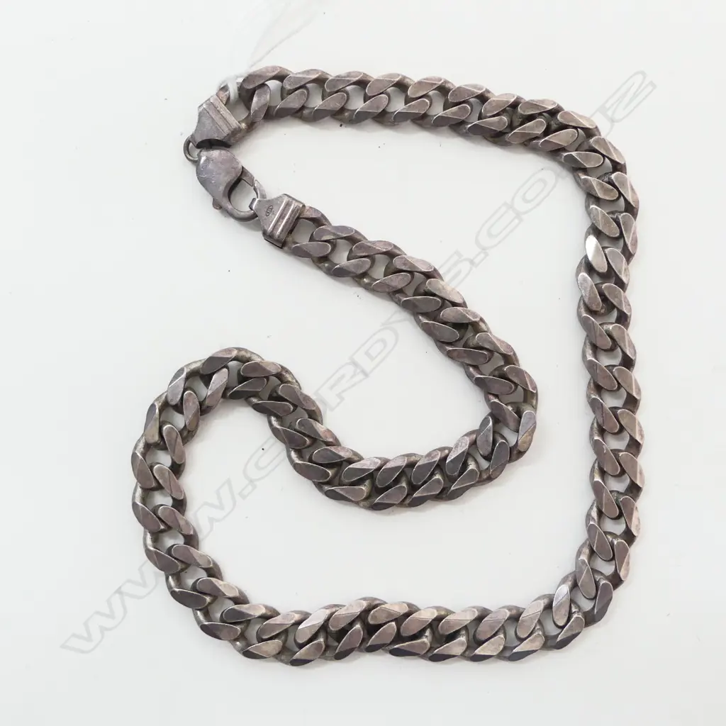 MANS SOLID STG SILVER CURB LINK NECK CHAIN NECKLACE 97gms Image 1++