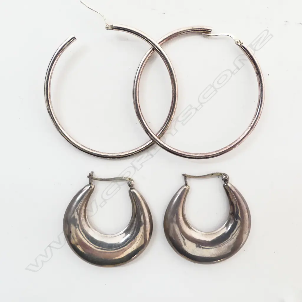 2 PRS STG SILVER HOOP EARINGS 15.73gms Image 1++