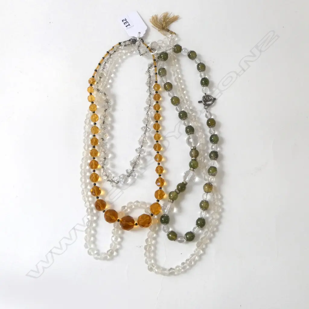 4 BEAD NECKLACES; ROCK CRYSTAL, AGATE? etc Image 1++