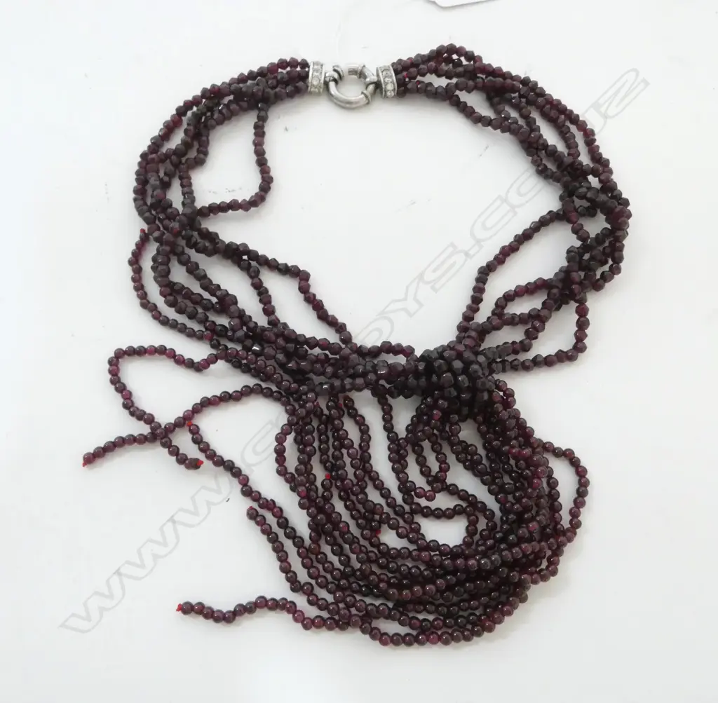 NATURA GARNET BEAD NECKALCE w. CZ & STG CLASP L.530mm Image 1++