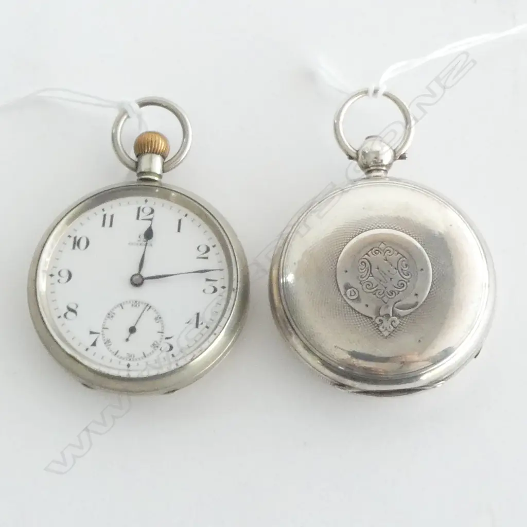 SILVER CASED POCKET WATCH, BIRM. 1904 & SILVER PLATED OMEGA POCKET WATCH Image 1++