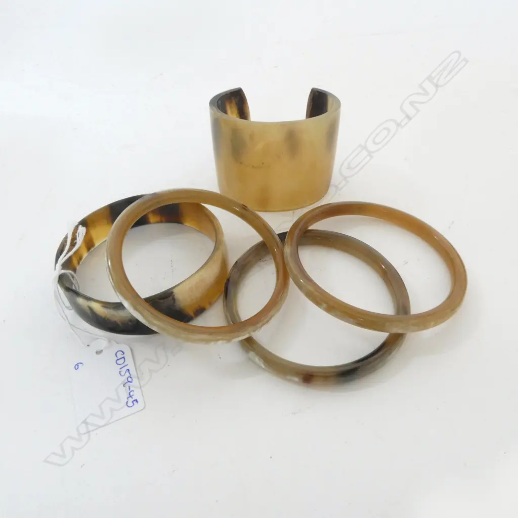 3 HORN BANGLES w. 2 OTHER; 1 CUFF & 1 WIDE BANGLE Image 1++