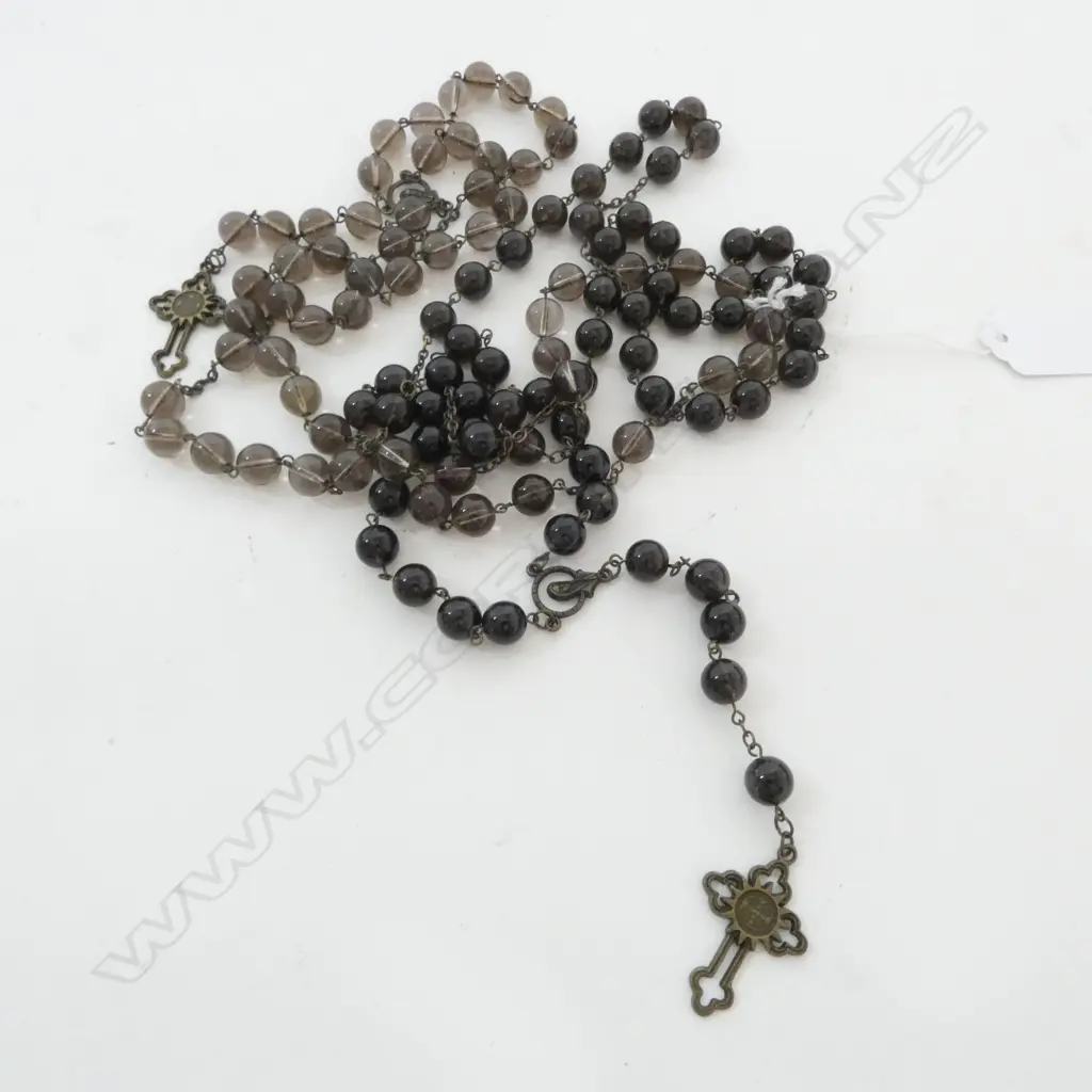2 SMOKEY QUARTZ ROSARY BEADS L.670mm Image 1++