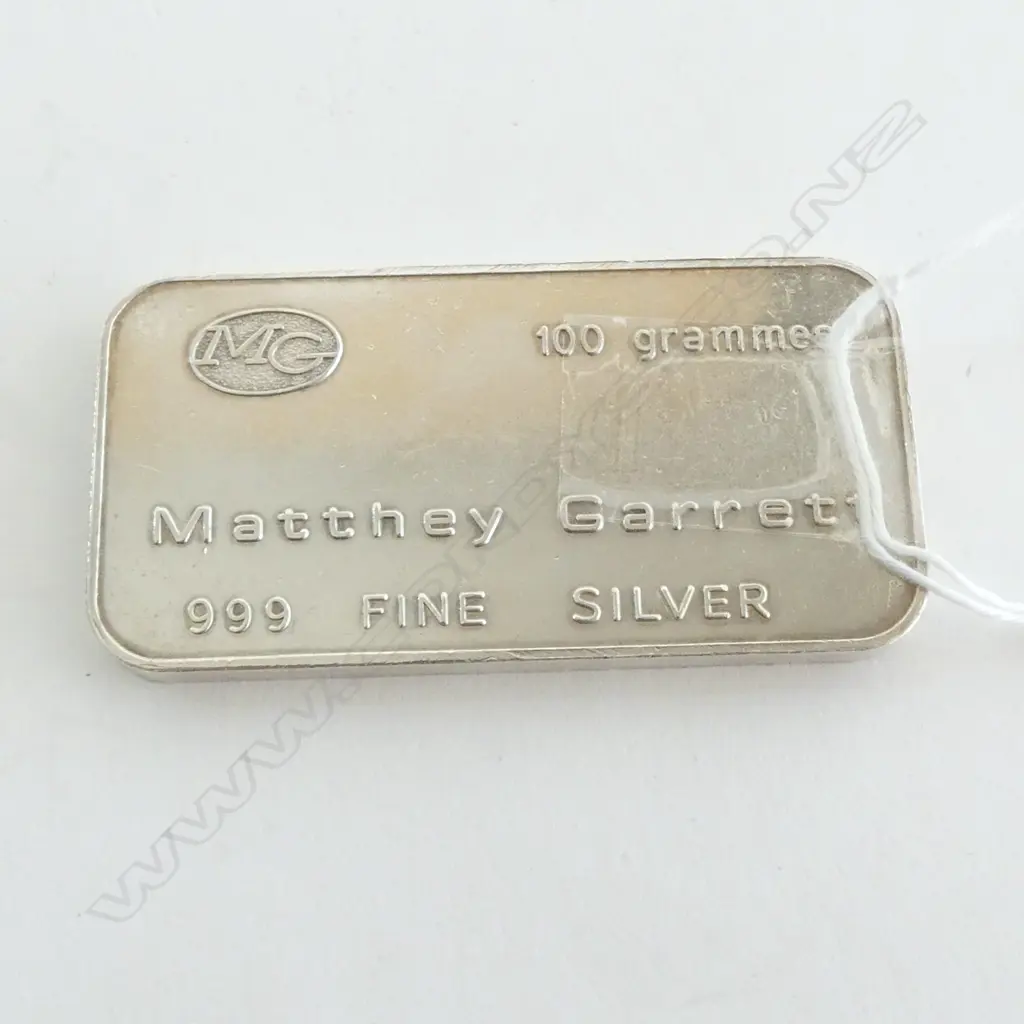 100 GRAM MATTHEY GARRETT 999 SILVER BAR Image 1++