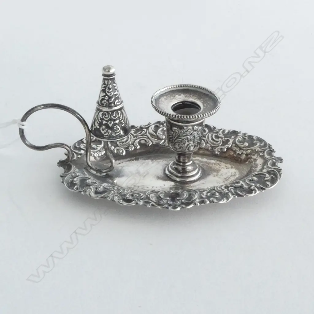 MINIATURE STG SILVER CANDLE HOLDER; STAMPED 'STERLING' & 'F&B", 25gms Image 1++