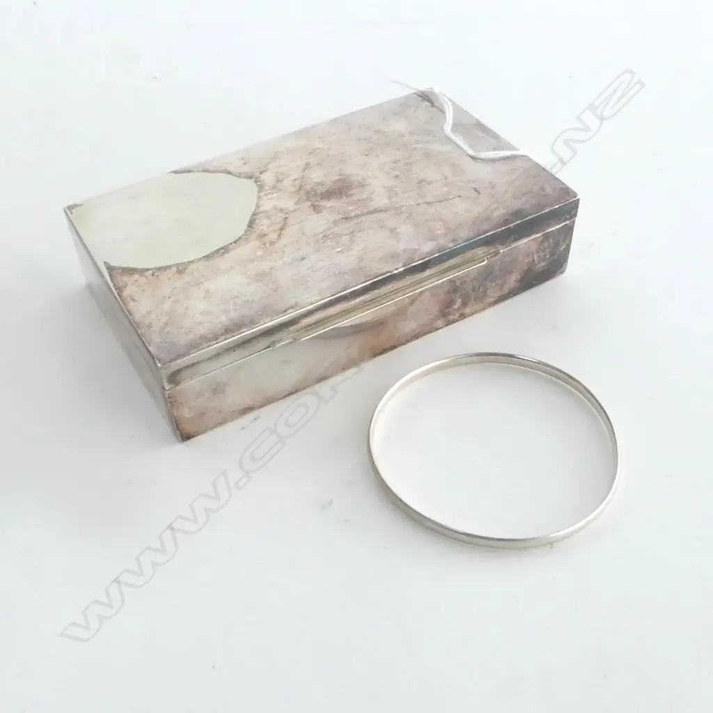 EARLY/MID 20thC 800 SILVER HINGED LIDDED BOX L.140mm + STERLING BANGLE Image 1++