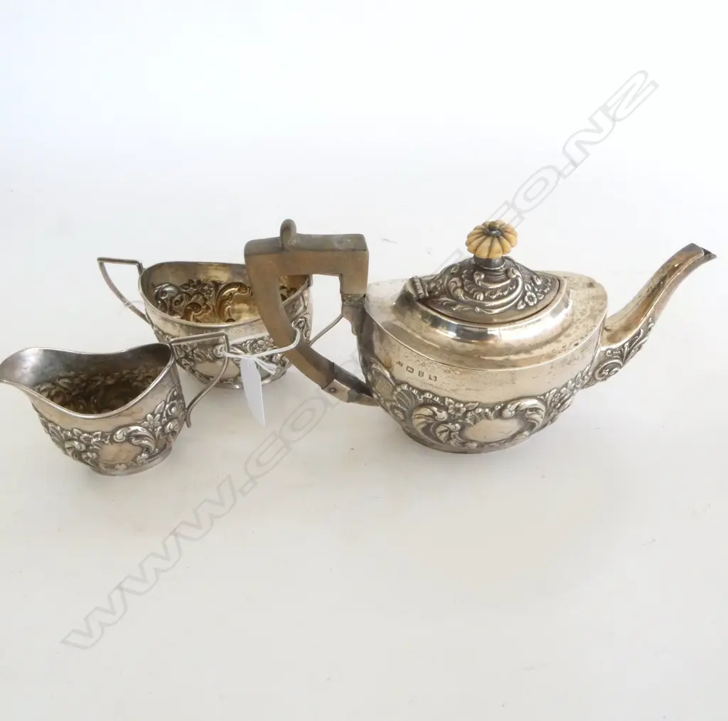 S/S Birmingham 1898 3 pce TEASET: INCLUDES: TEAPOT + SUGAR + CREAM JUG 458gms Image 1++
