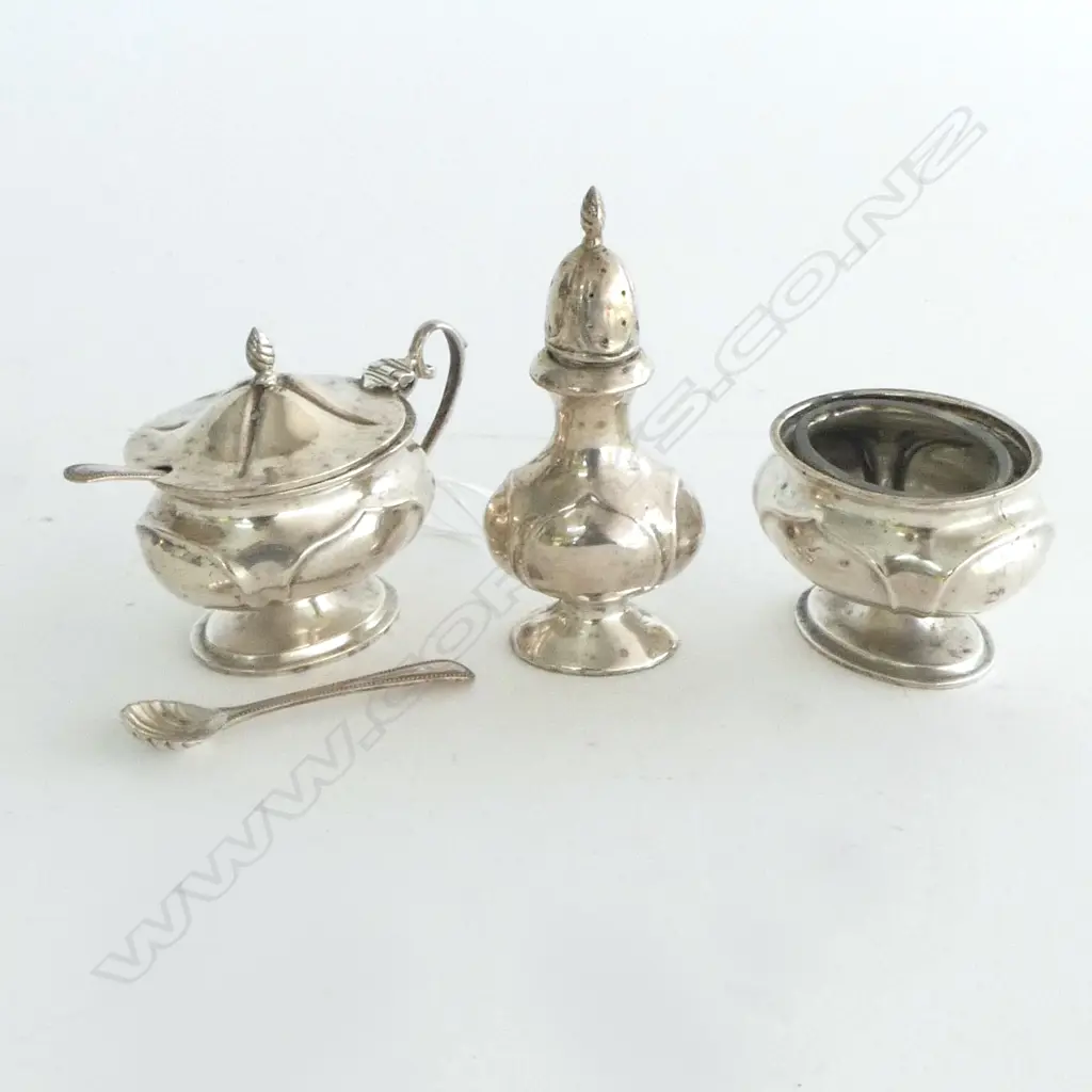 3PC S/S CONDEMENT SET & 2 SPOONS SILVER WIEGHT 149G Image 1++