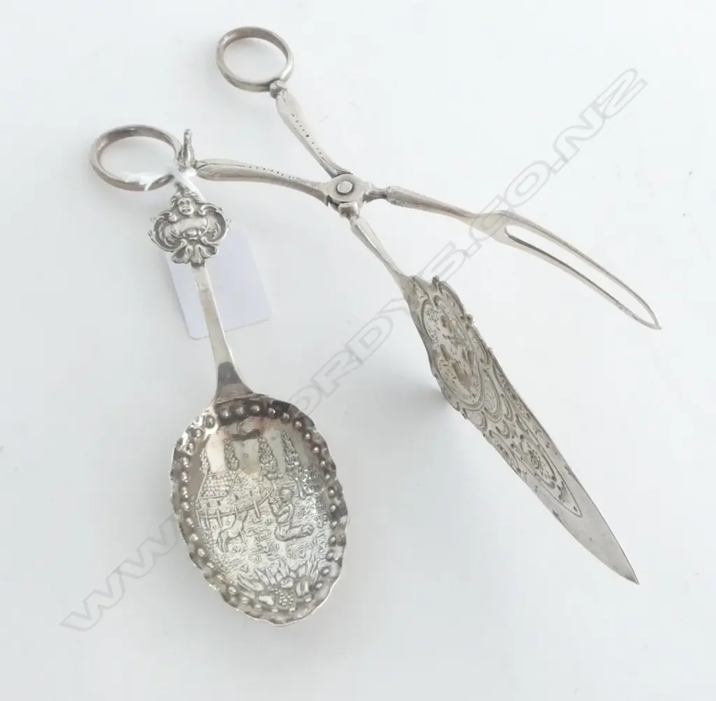 835 CONT SILVER ASPARAGUS SERVERS & JAM SPOON 88G Image 1++