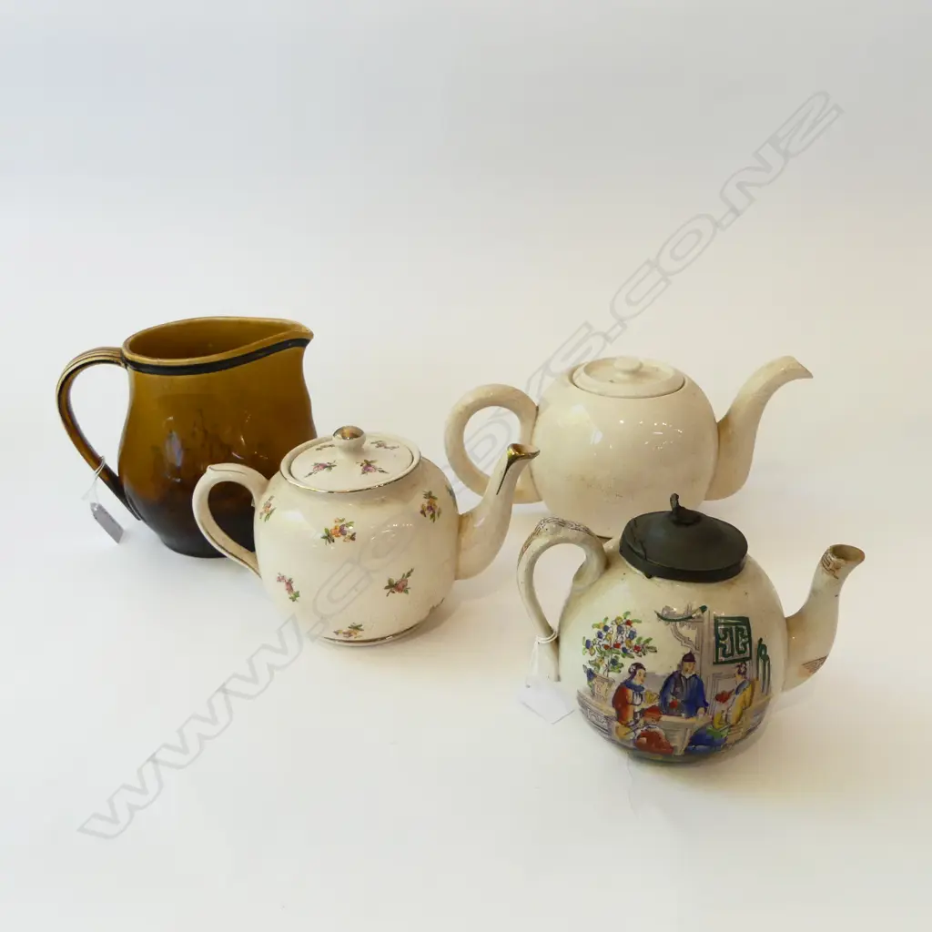 ROYAL DOULTON HOLBEINE 'MUCKROSS ABBEY' JUG, ANTIQUE HANDPAINTED CHINOISERIE TEAPOT & 2 OTHERS Image 1++