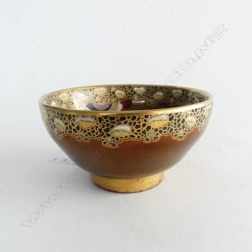 CARLTON WARE SMALL BOWL polychrome enamelled & gilded birds & butterflies Dia.100mm Image 1++