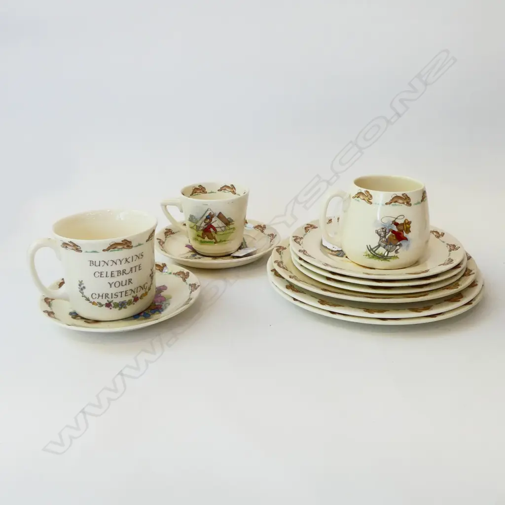11 ROYAL DOULTON BUNNYKINS PIECES: 6 PLATES + 2 SAUCERS + 3 CUPS/MUGS Image 1++