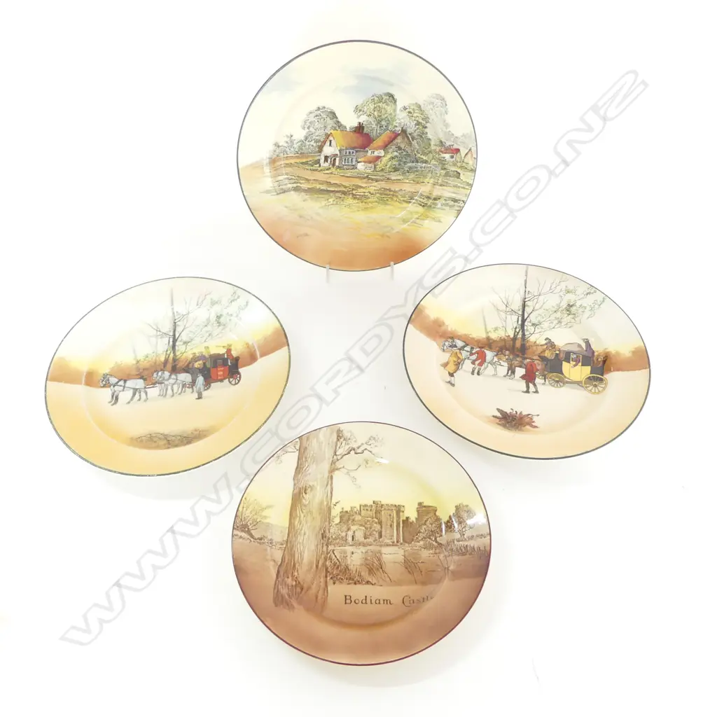 4 ROYAL DOULTON PLATES Dia.240mm; 'BODIAM CASTLE', 2 COACHING DAYS & other Image 1++