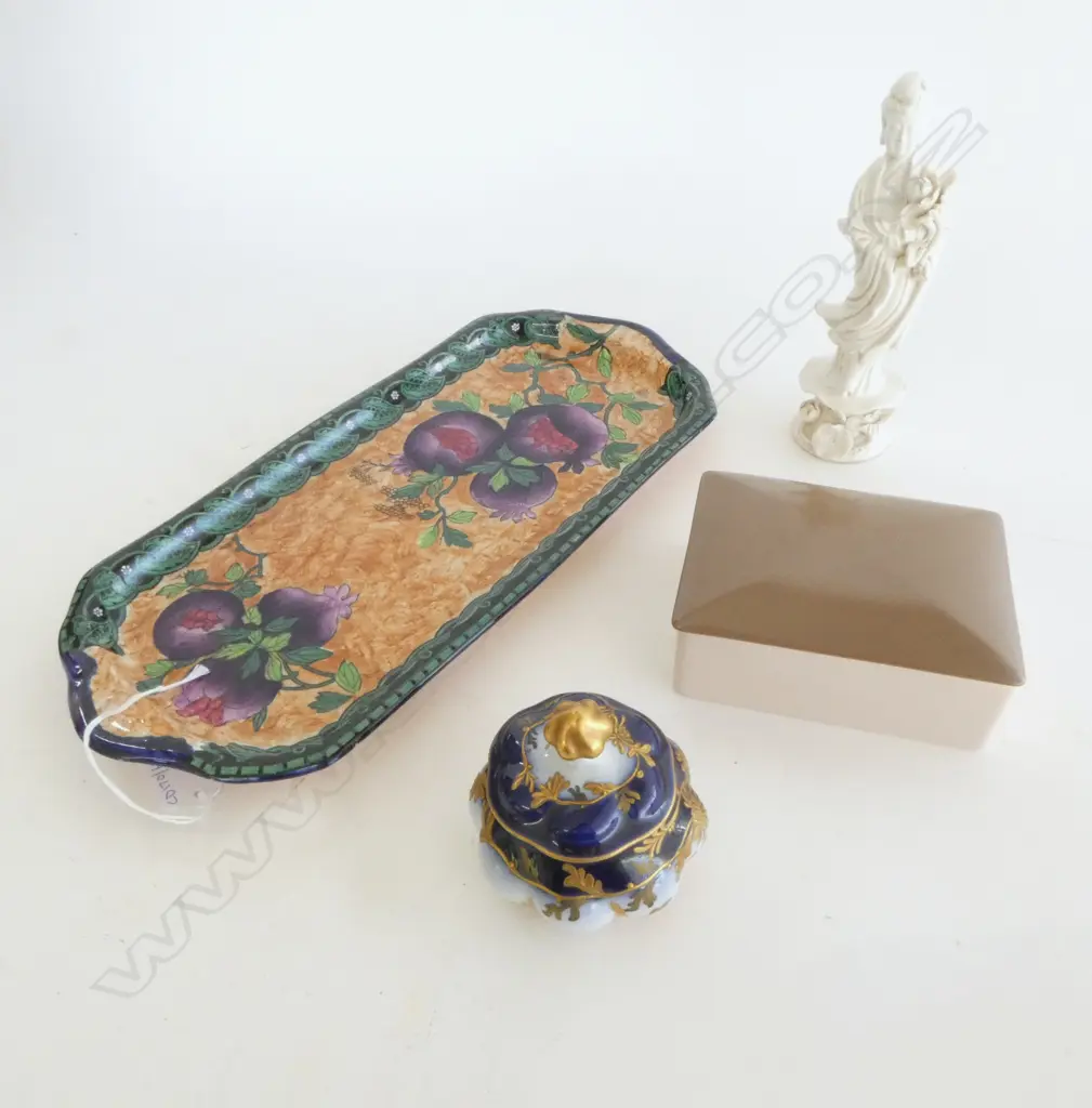 MALING CHINA SANDWICH PLATE L300MM LIDDED POOLE BOX LIDDED LIMOGE BOX & CHINESE FIGURE Image 1++