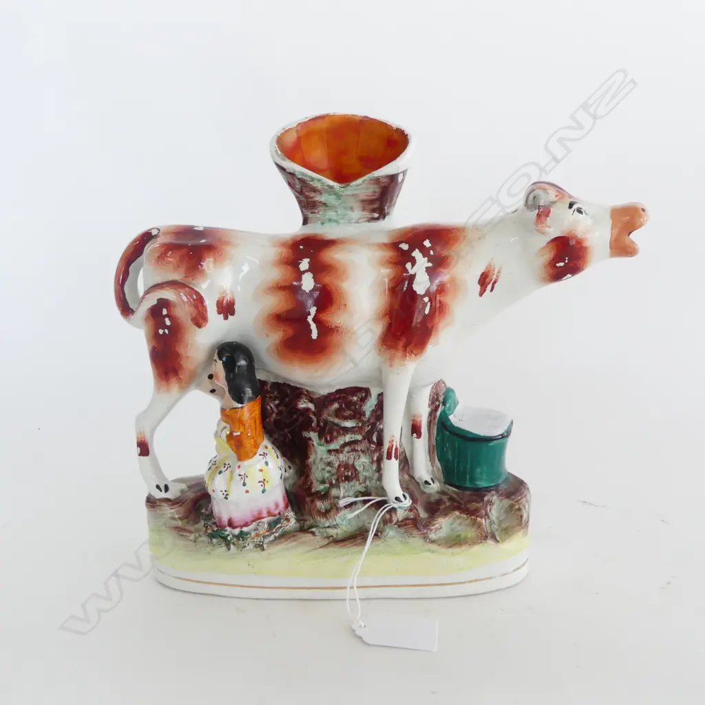 STAFFORDSHIRE FLAT BACK SPILL VASE H.225mm; MILKING COW Image 1++