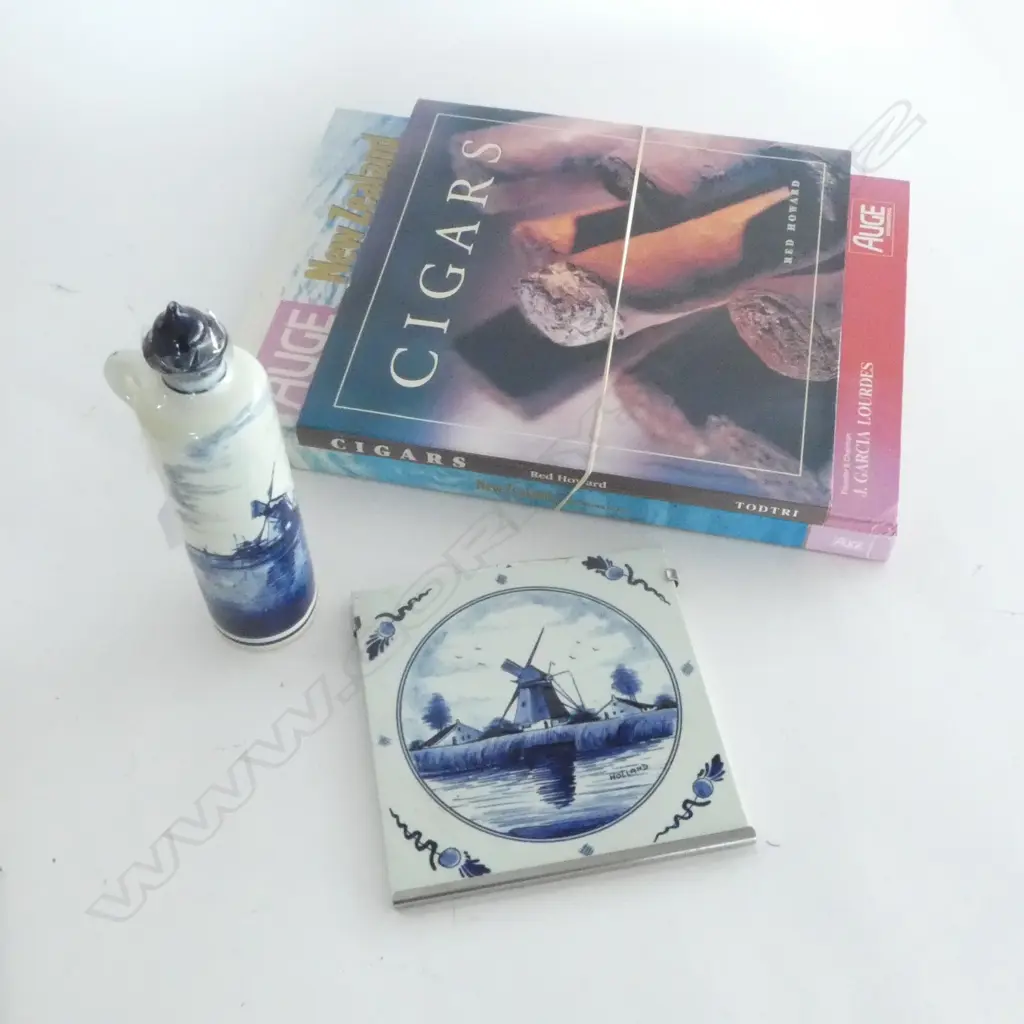 2 BOOKS + 2 DELFT POTTERY PIECES: TILE & DECANTER Image 1++