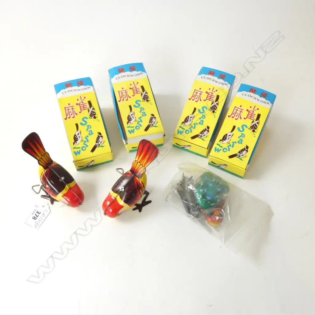 7 WIND UP CLOCKWORK TOYS; 6 BIRDS + FROG AF Image 1++