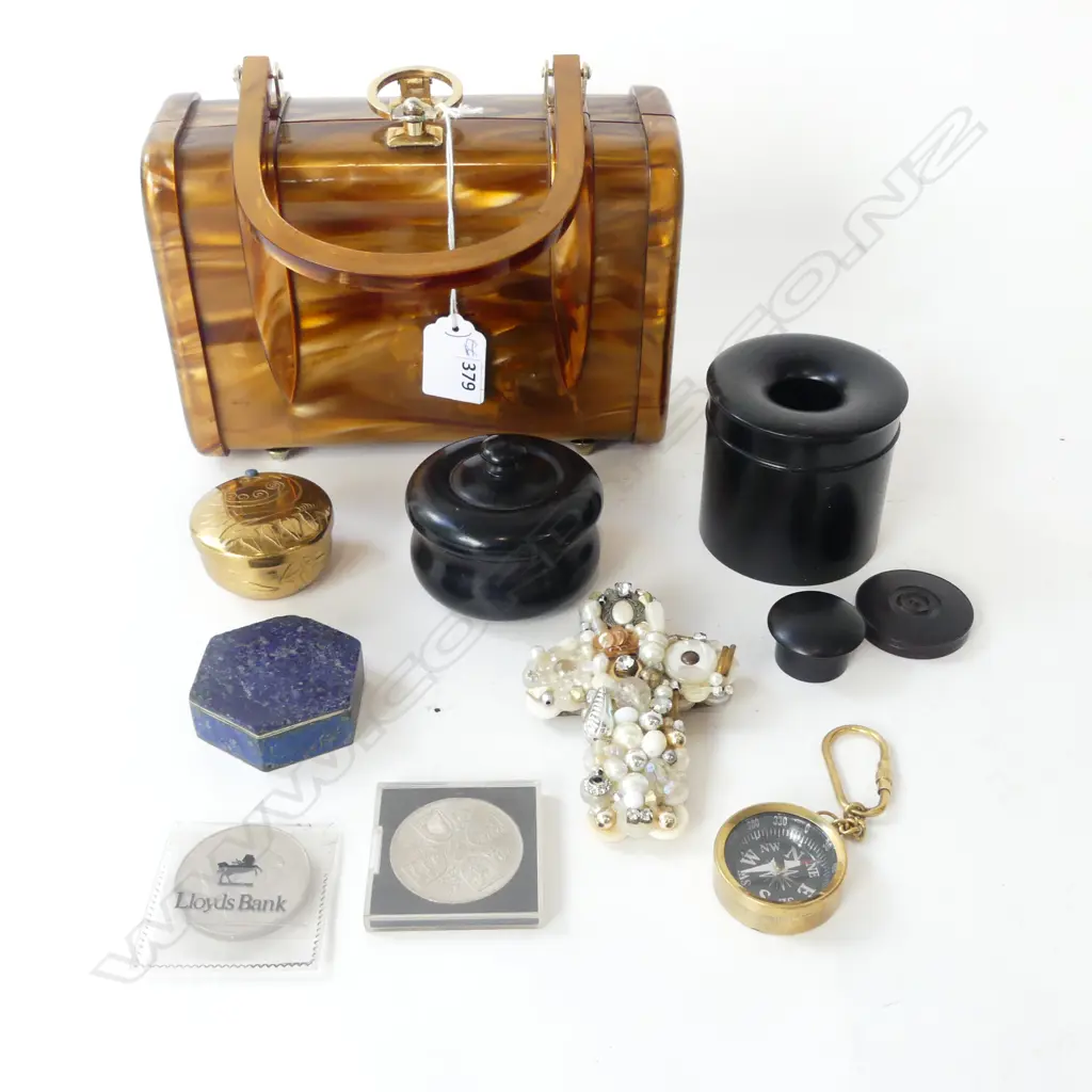 LUCITE HAND BAG W.190mm, 6 CONTAINERS; 4 EBONY ETC Image 1++