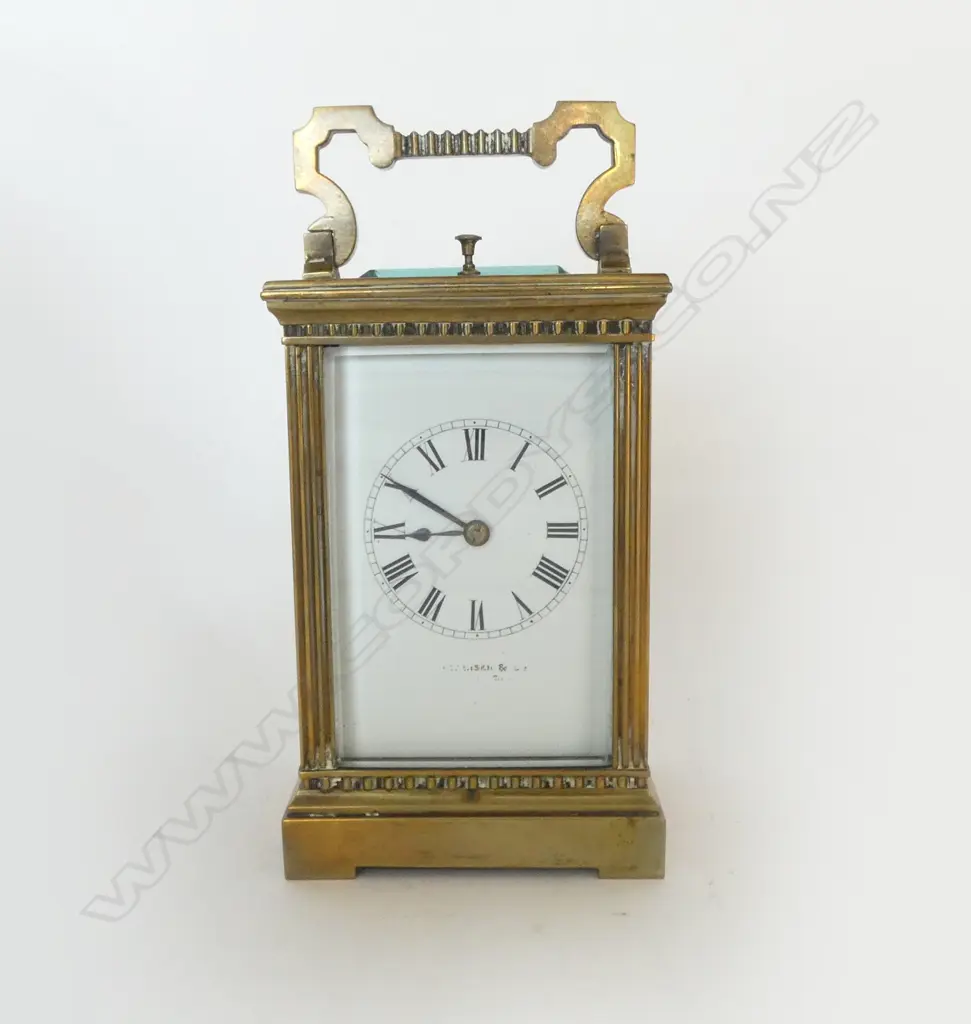 CASED CARRIAGE CLOCK w. REPEATER 'PRESENTED BY REMUERA C. (CROQUET) CLUB M. M. DE CAMP 1909' H.175mm + KEY Image 1++