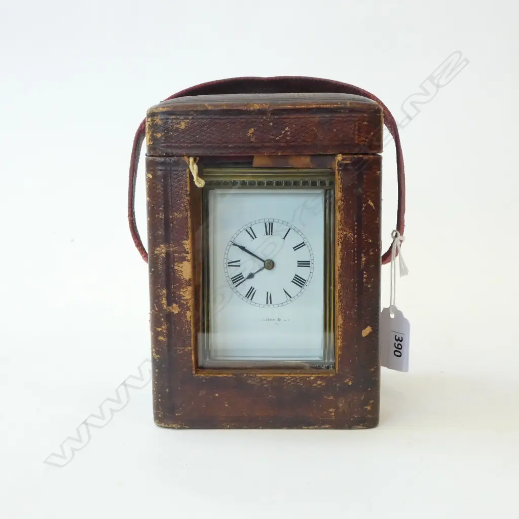 CASED CARRIAGE CLOCK w. REPEATER 'PRESENTED BY REMUERA C. (CROQUET) CLUB M. M. DE CAMP 1909' H.175mm + KEY Image 1++
