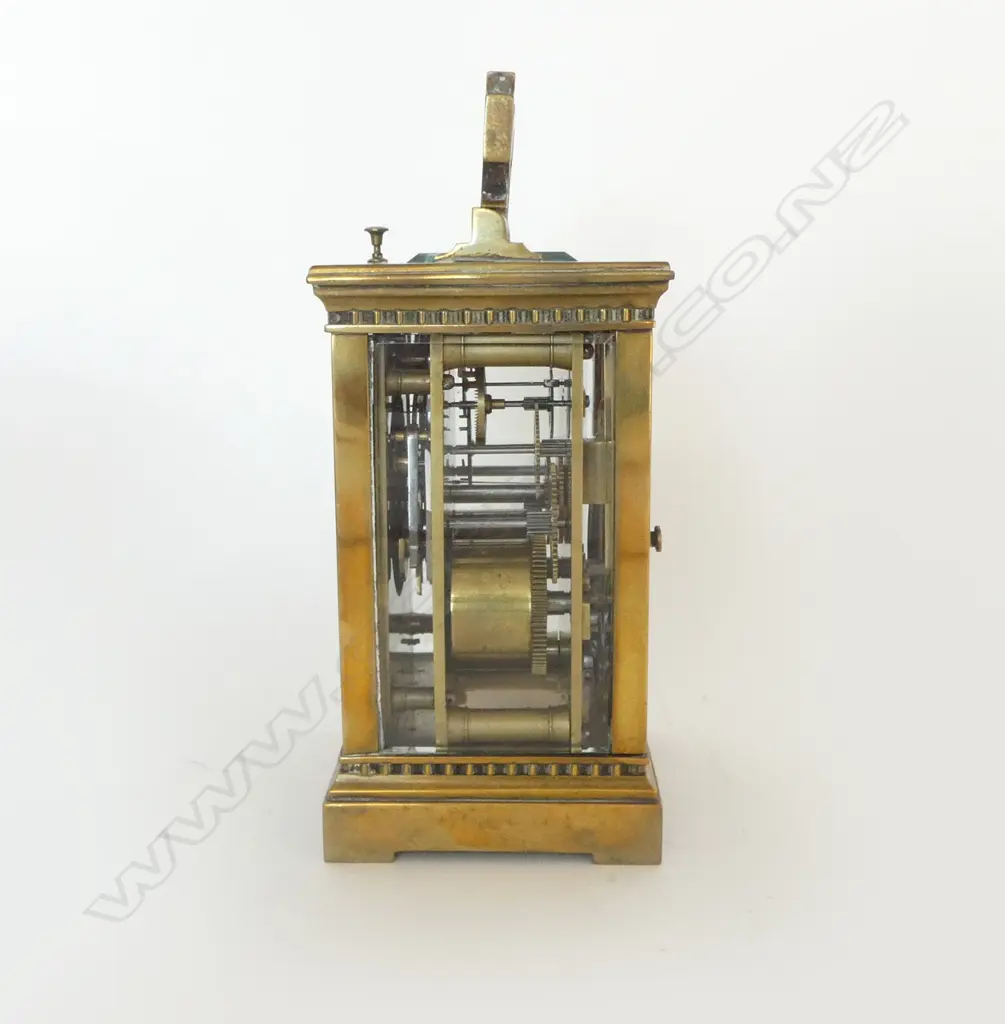 CASED CARRIAGE CLOCK w. REPEATER 'PRESENTED BY REMUERA C. (CROQUET) CLUB M. M. DE CAMP 1909' H.175mm + KEY Image 1++
