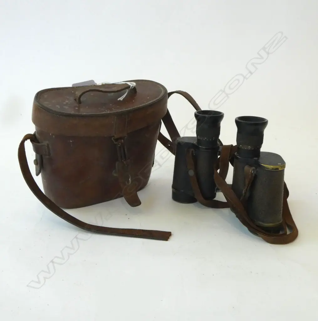 PR OF LEATHER CASED WW1 MILITRY ARROW MARKED ZEISS BINOCULARS H140MM Image 1++