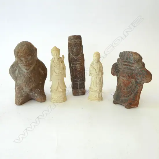 2 COMPOSITE? CHINESE FIGURES w. 3 CENTRAL AMERICAN FIGURES H.150mm