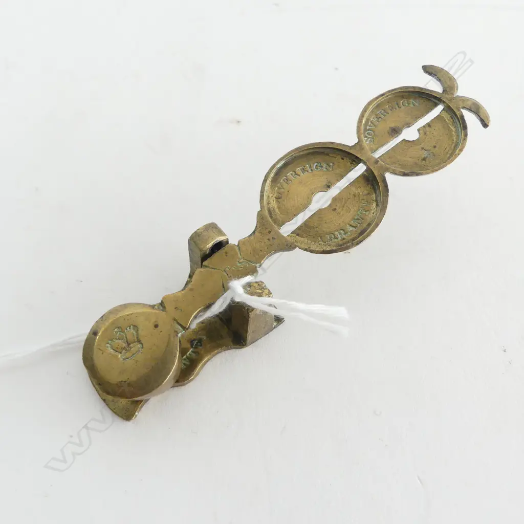VICTORIAN BRASS SOVERIGN SCALE; MARKED 'T.S.' L.95mm Image 1++