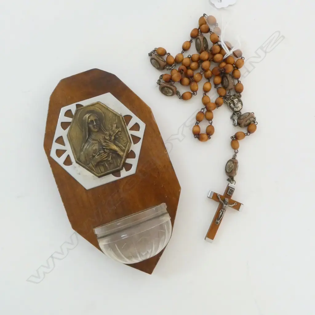 MADONNA FONT SIGNED 'T.PARVILLERS' & ROSARY BEAD L.525mm Image 1++