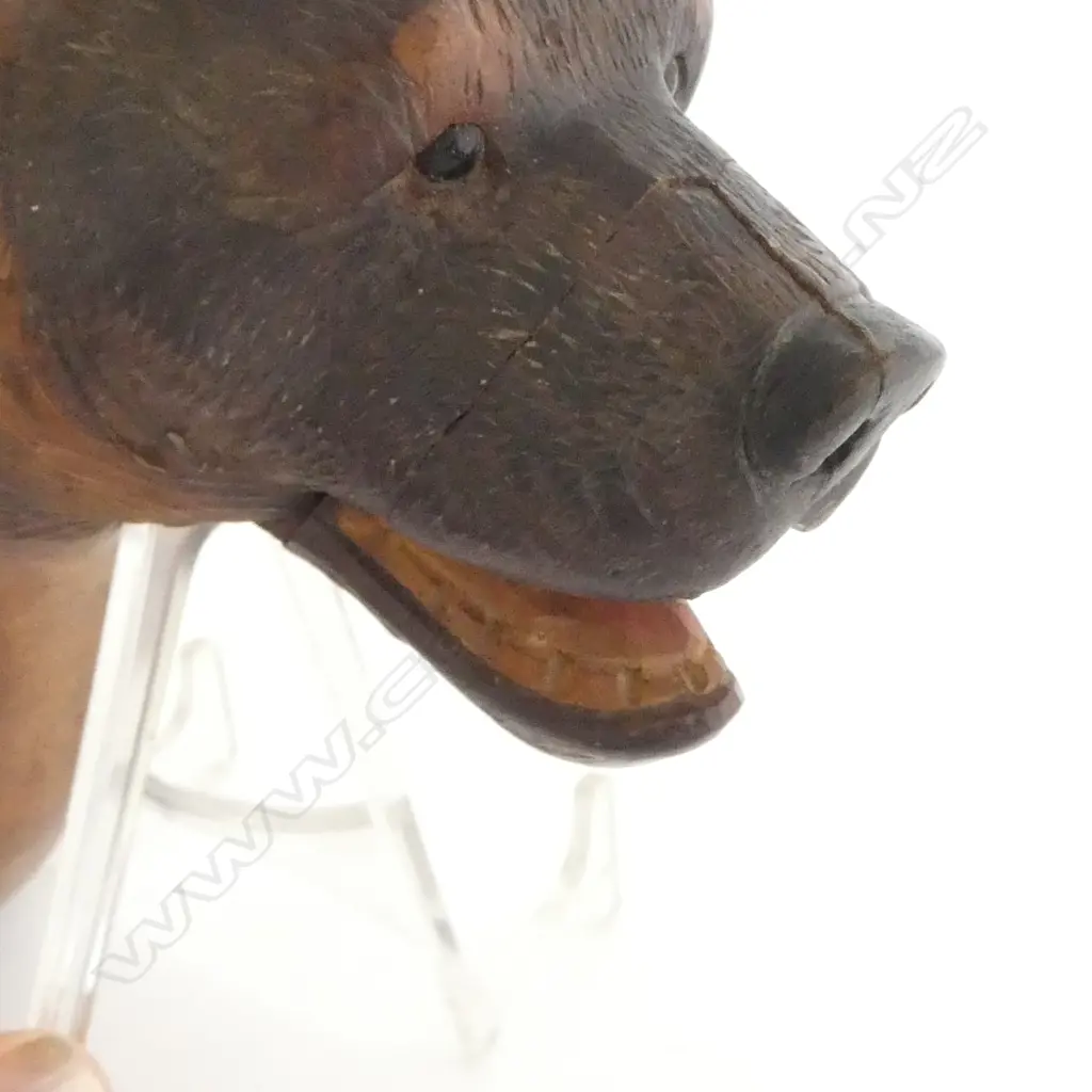 OLD CARVED BLACK FOREST WOODEN BEAR HEAD NUTCRACKER H.190mm CATALOGUE ALTERATION NOTE: crack to top of snout Image 1++
