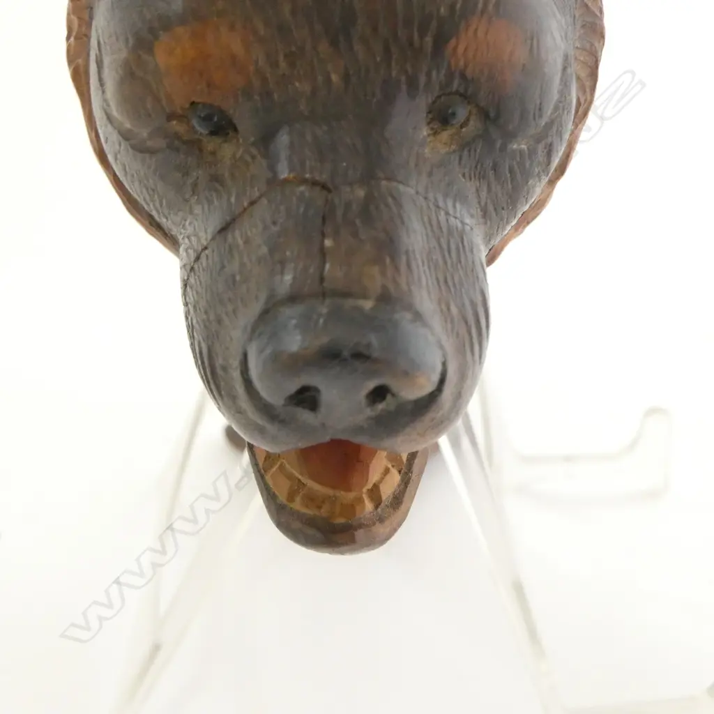 OLD CARVED BLACK FOREST WOODEN BEAR HEAD NUTCRACKER H.190mm CATALOGUE ALTERATION NOTE: crack to top of snout Image 1++
