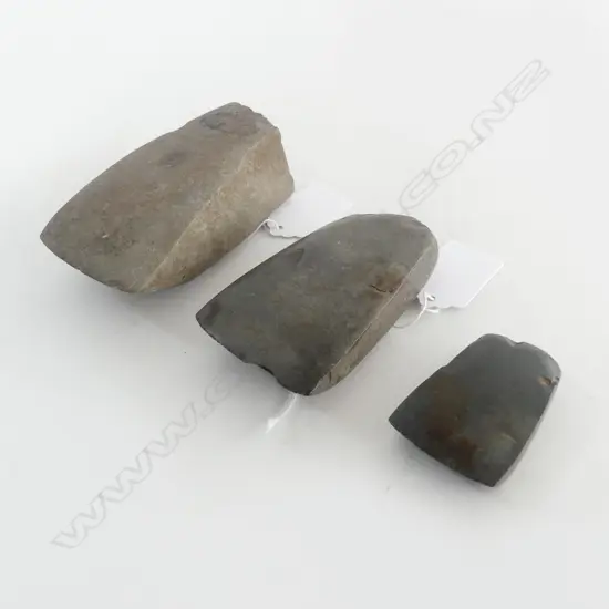 3 PACIFIC STONE ADZES L'S.100 & 90 & 50mm