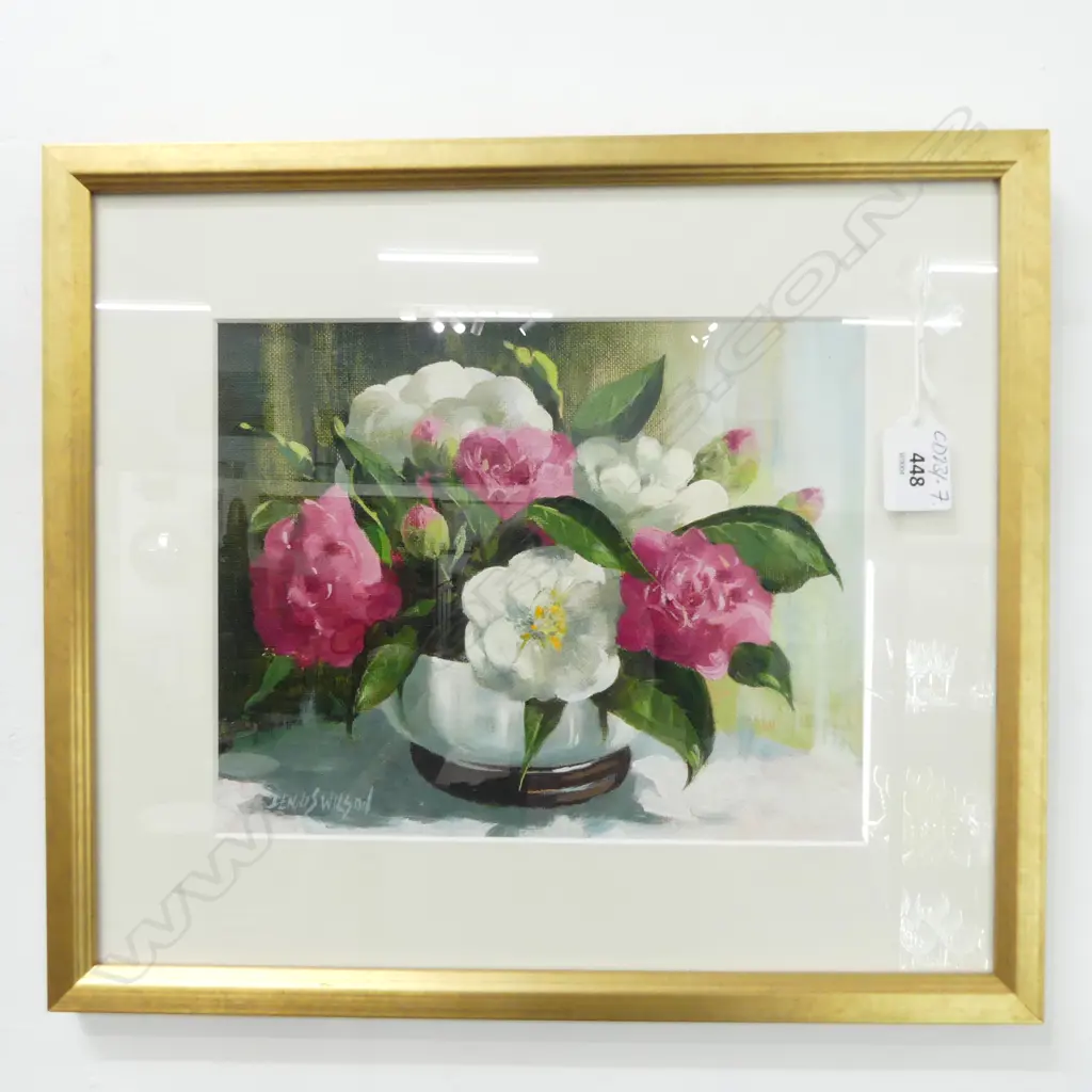 Jennis Wilson acrylic painting camellias signed. 195 x 240mm Image 1++