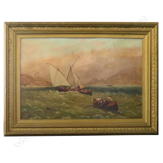 AFTER BURKETT FORSTER 'A BREEZY DAY IN THE MEDITERRANEAN', OIL ON CANVAS, INITIALLED 'AEH, 1910, REPAIRS, 500 x 750mm