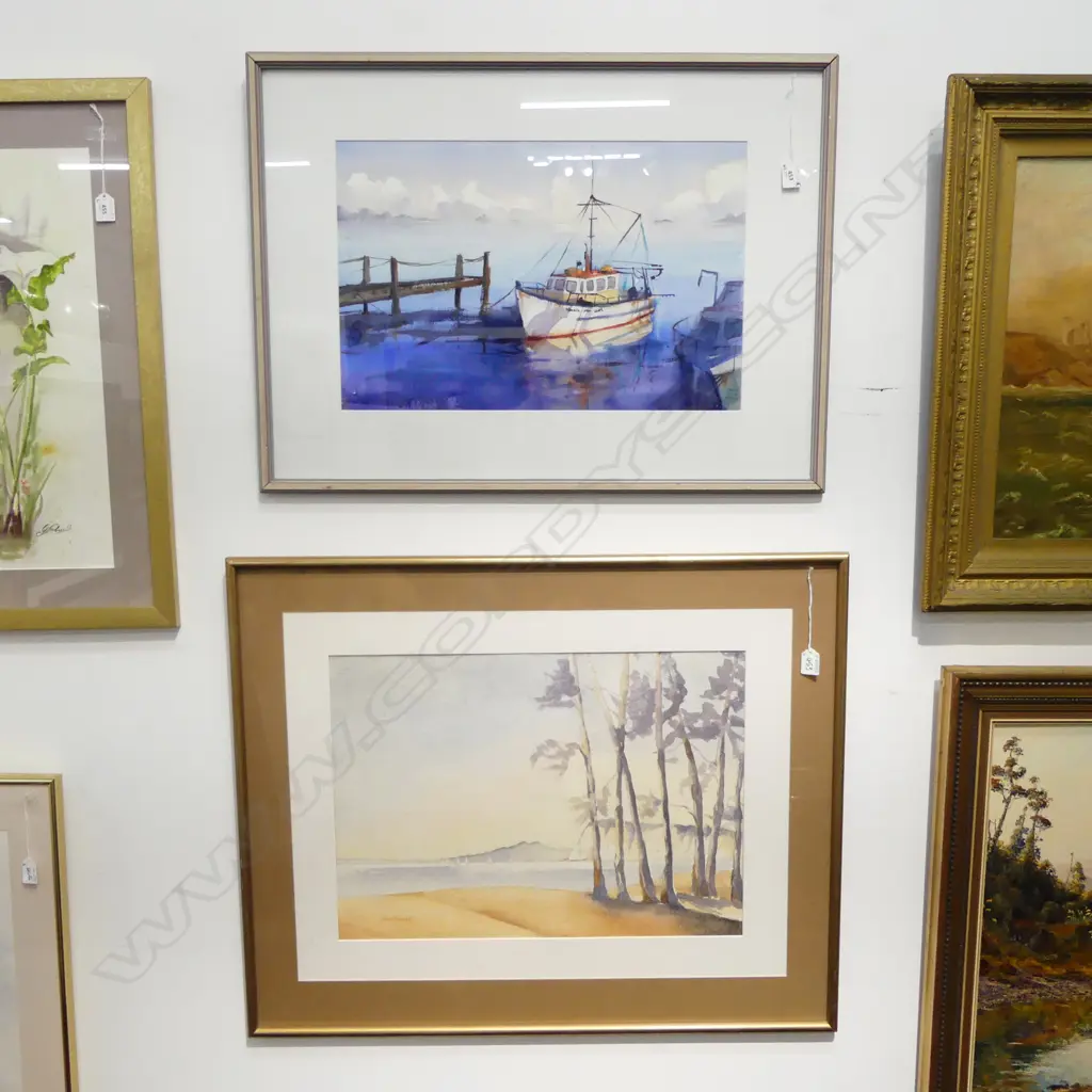 J. W. POWELL, RANGITOTO FROM LONG BAY, WC 410x575mm + BOAT WC ANNE SMERDON 350x540mm Image 1++