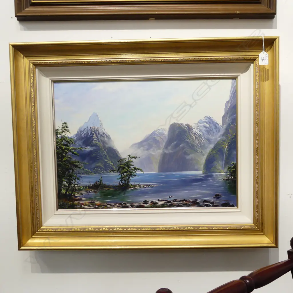 Glenn Brickell acrylic on canvas painting of Mitre Peak & Milford Sound. 380 x 540mm Image 1++