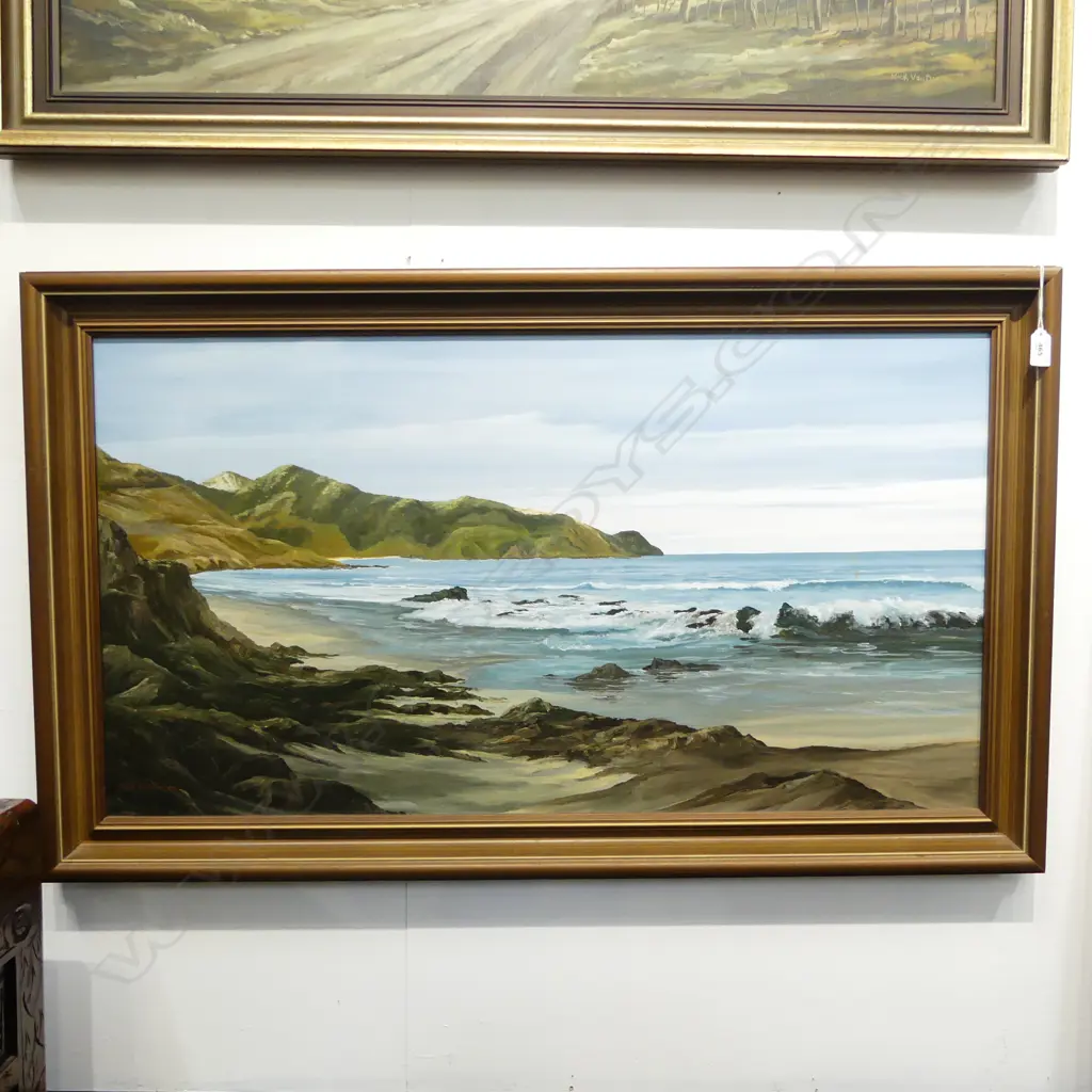 NICK VAN DIEPEN, COASTAL LANDSCAPE, ACRYLIC ON CANVAS 490x895mm Image 1++