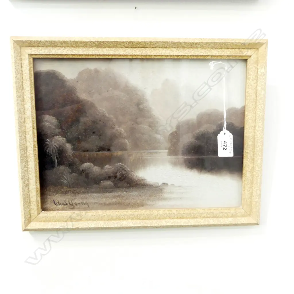 SMALL OIL RIVER SCENE SIGNED CHAS YOUNG H200 L275 Image 1++