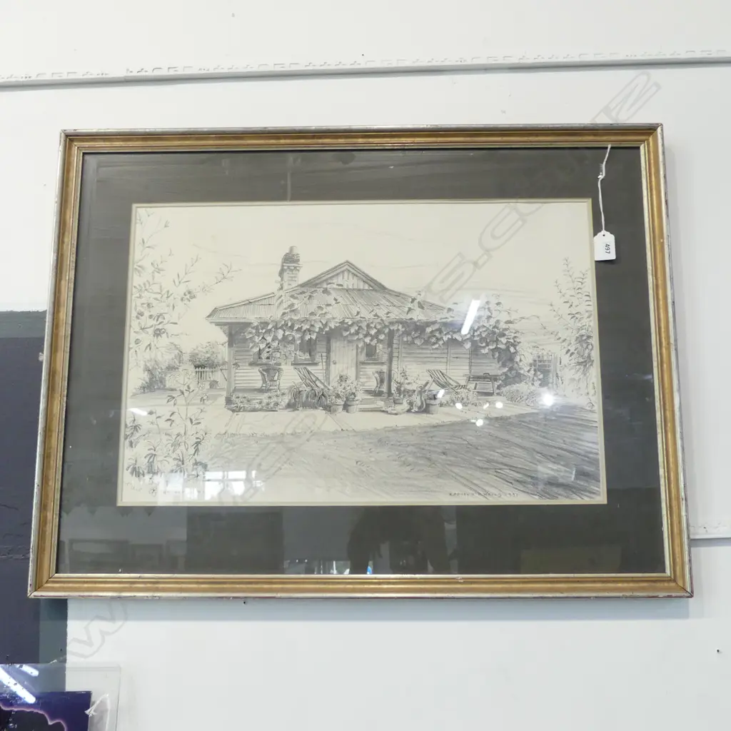 RODNEY J. P. WELLS '85 OFFICE RD' (MERIVALE CHCH) PENCIL DRAWING 1991 360x550mm Image 1++
