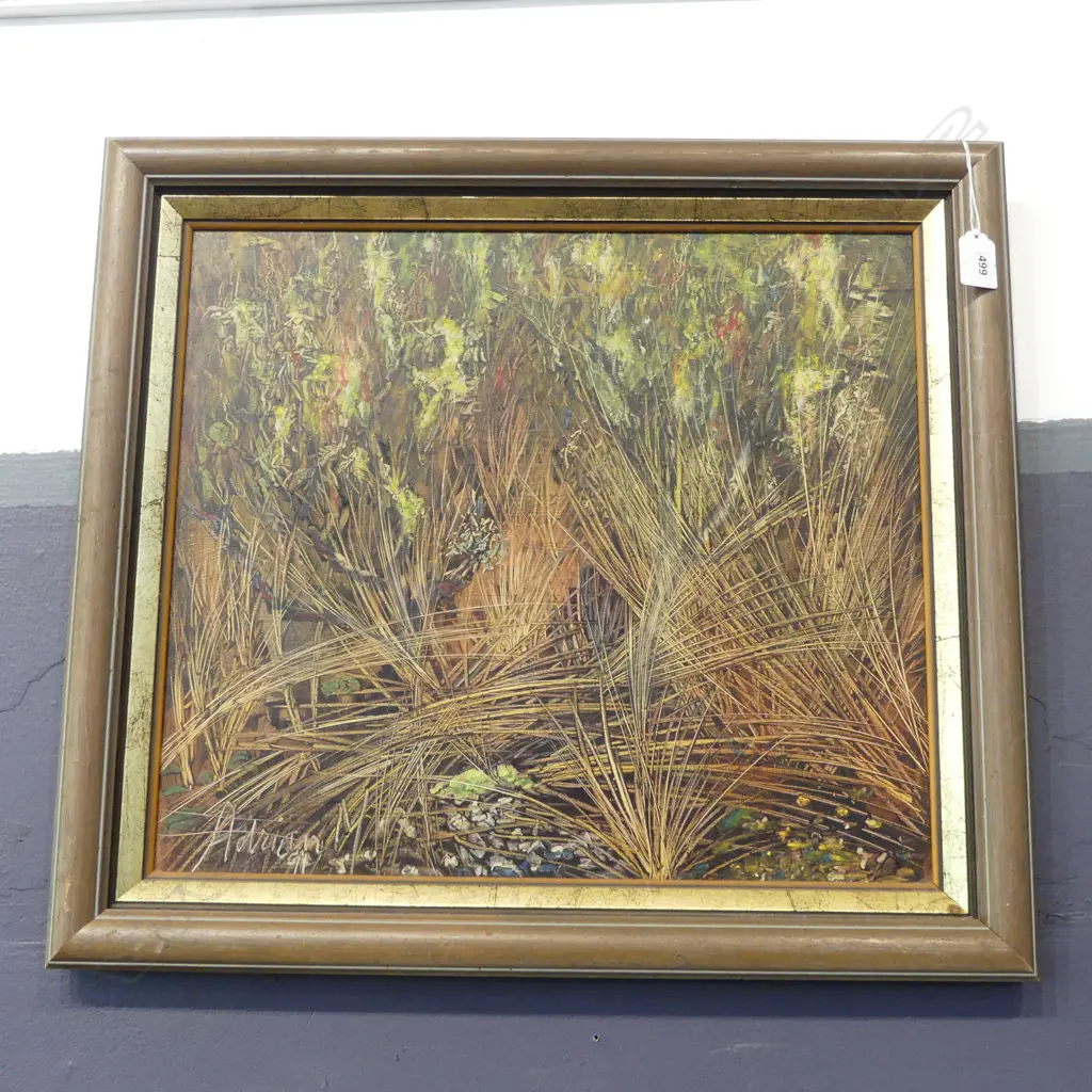 ADRIAN MOERENHOUT 'GRASSES & LICHEN' OIL ON BOARD '91 390x445mm Image 1++