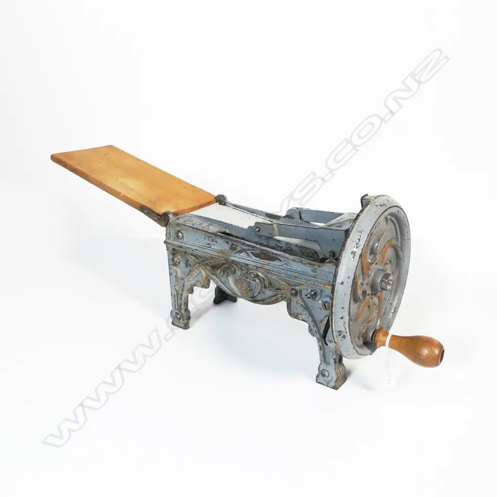 (1144)  ANTIQUE CAST IRON & WOOD PASTA CUTTER, MARKED TECK L.330mm Image 1++